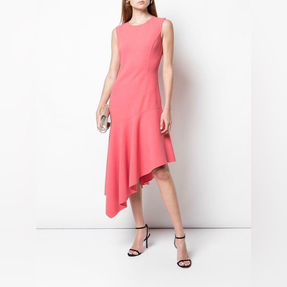 MICHAEL KORS COLLECTION ROSEWOOD DOUBLE FACED WOOL SLEEVELESS ASYMMETRIC DRESS